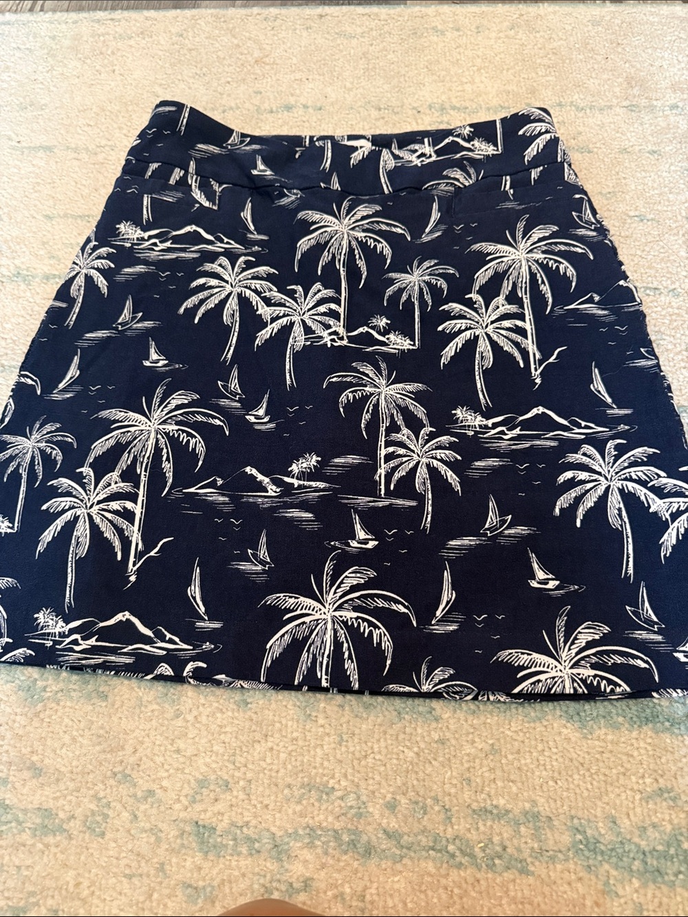 Kim Rogers Navy Palm-Print Mini Skirt with built in shorts